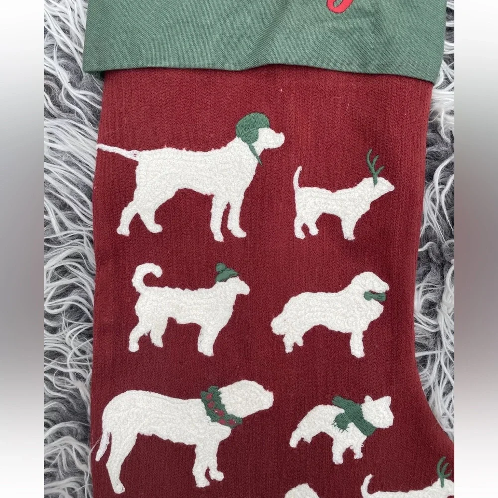 Pottery Barn Dogs Crewel Embroidered Christmas Stocking Monogram Cully